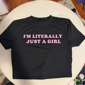 SHEIN Black Crop Top with Pink Statement